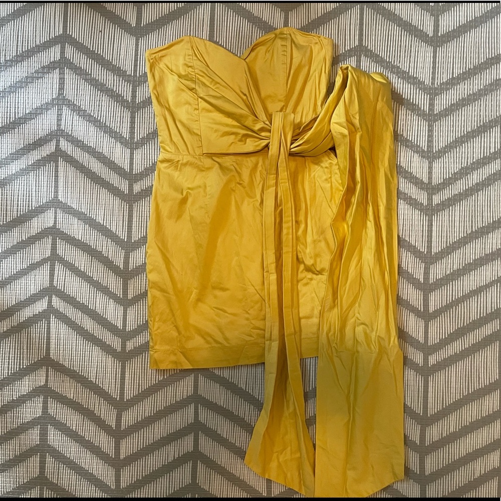 French Connection yellow strapless dress